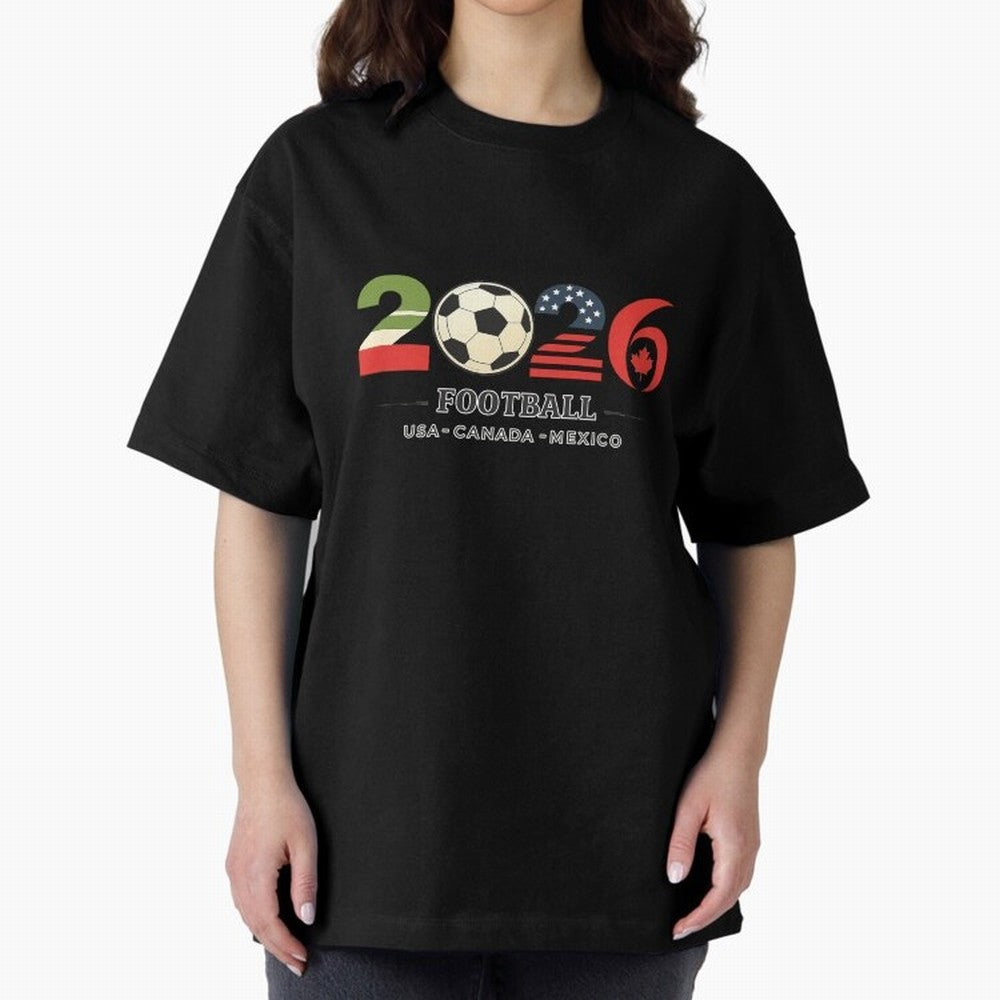 Football 2026 USA Canada Mexico Oversized T-Shirt Step into FIFA World Cup 2026 Group Stage Spirit, Filled with Argentina, Haaland and Mbappe, Worldwide Fan Energy, Dramatic Goals, Stadium Lights and Championship Celebrations; Great for Watch