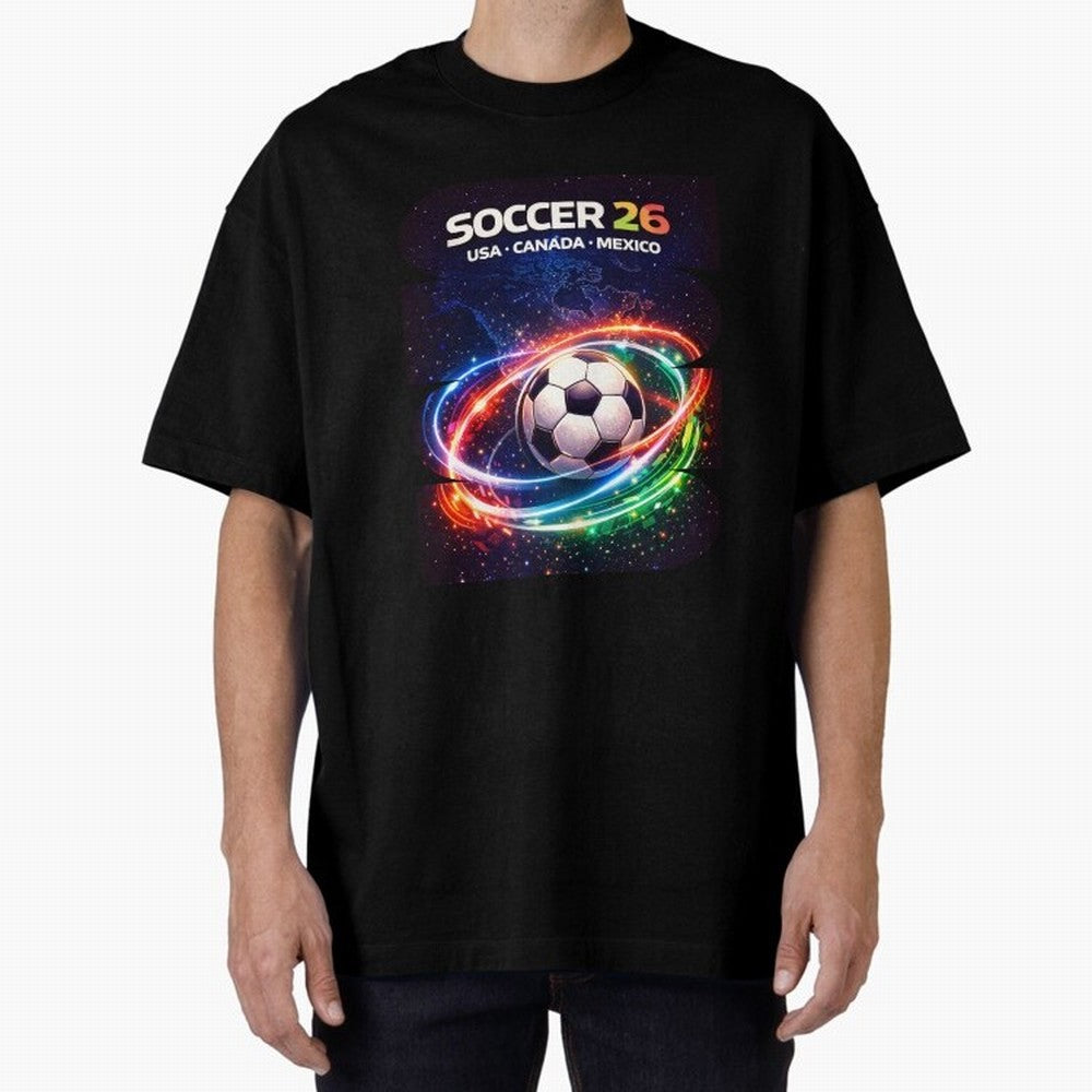 North America Soccer 2026 Shirt, Soccer 26 USA Canada Mexico Fan Tee, United 2026 Soccer Graphic - Bold Oversized T-Shirt Feel the Roar of FIFA World Cup 2026 Spirit, Highlighting England and Germany, Cristiano Ronaldo, Haaland and CR7, Football