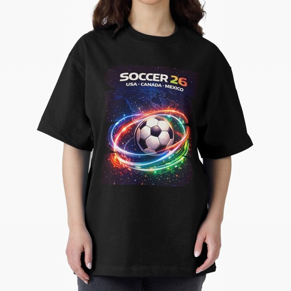 North America Soccer 2026 Shirt, Soccer 26 USA Canada Mexico Fan Tee, United 2026 Soccer Graphic - Bold Oversized T-Shirt Feel the Roar of FIFA World Cup 2026 Spirit, Highlighting England and Germany, Cristiano Ronaldo, Haaland and CR7, Football