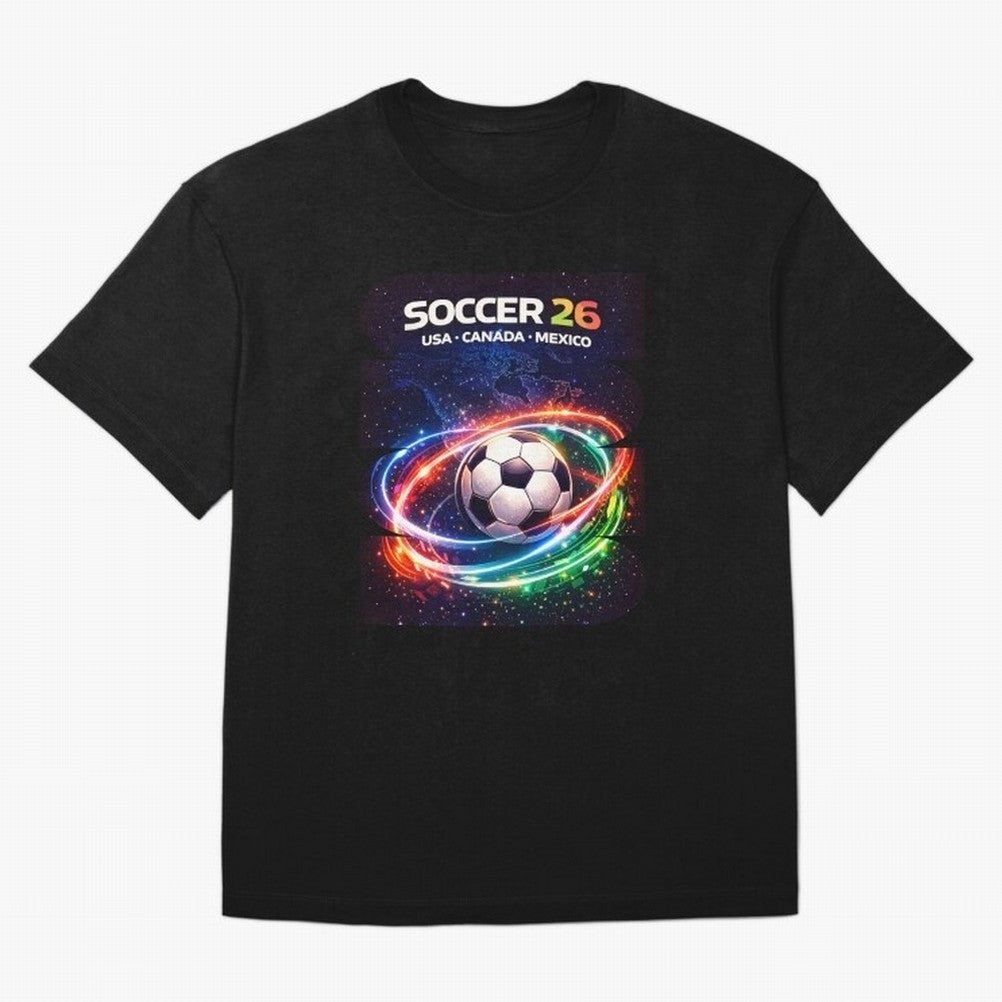North America Soccer 2026 Shirt, Soccer 26 USA Canada Mexico Fan Tee, United 2026 Soccer Graphic - Bold Oversized T-Shirt Feel the Roar of FIFA World Cup 2026 Spirit, Highlighting England and Germany, Cristiano Ronaldo, Haaland and CR7, Football
