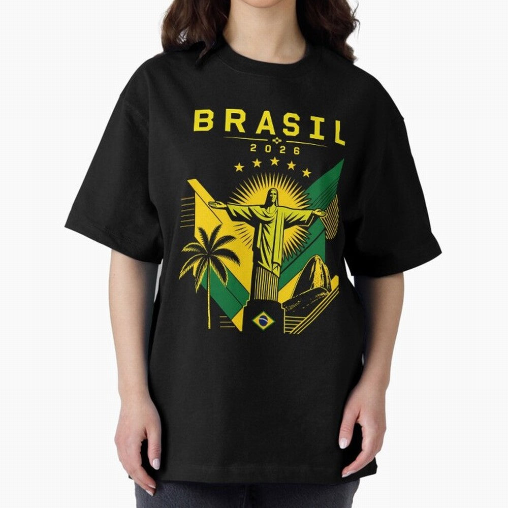 Brasil 2026 Christ the Redeemer Rio Oversized T-Shirt Honor Champions and Dreams in Match Day Hype around FIFA World Cup 2026 USA Canada Mexico, Mbappe, Spain and Netherlands, Tournament Hype, Historic Matchups, Family Viewing Parties and Global