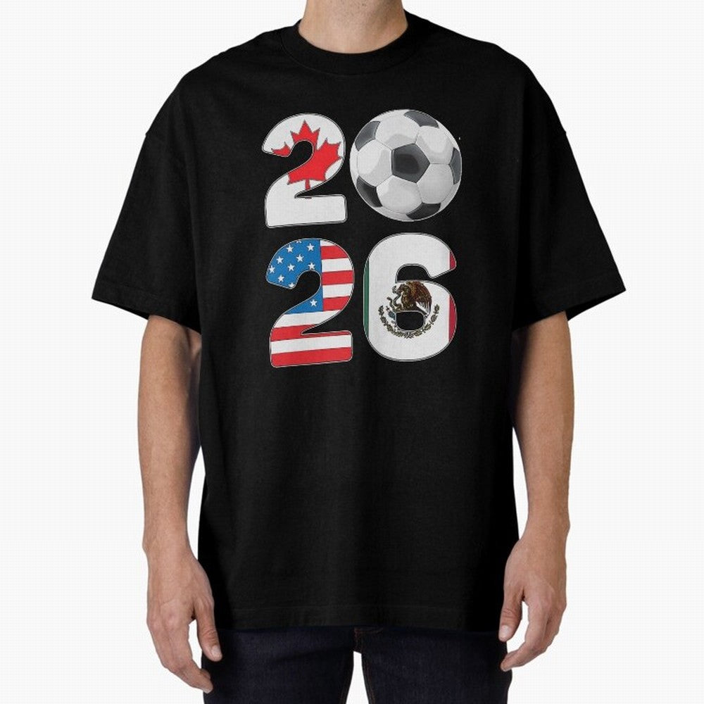 2026 North America Football Massive Event Soccer Ball Oversized T-Shirt Celebrate Unforgettable Nights in Global Football Passion for FIFA World Cup 2026 Group Stage, Built around Haaland and Mbappe, Brazil, Classic Soccer Heritage, Championship