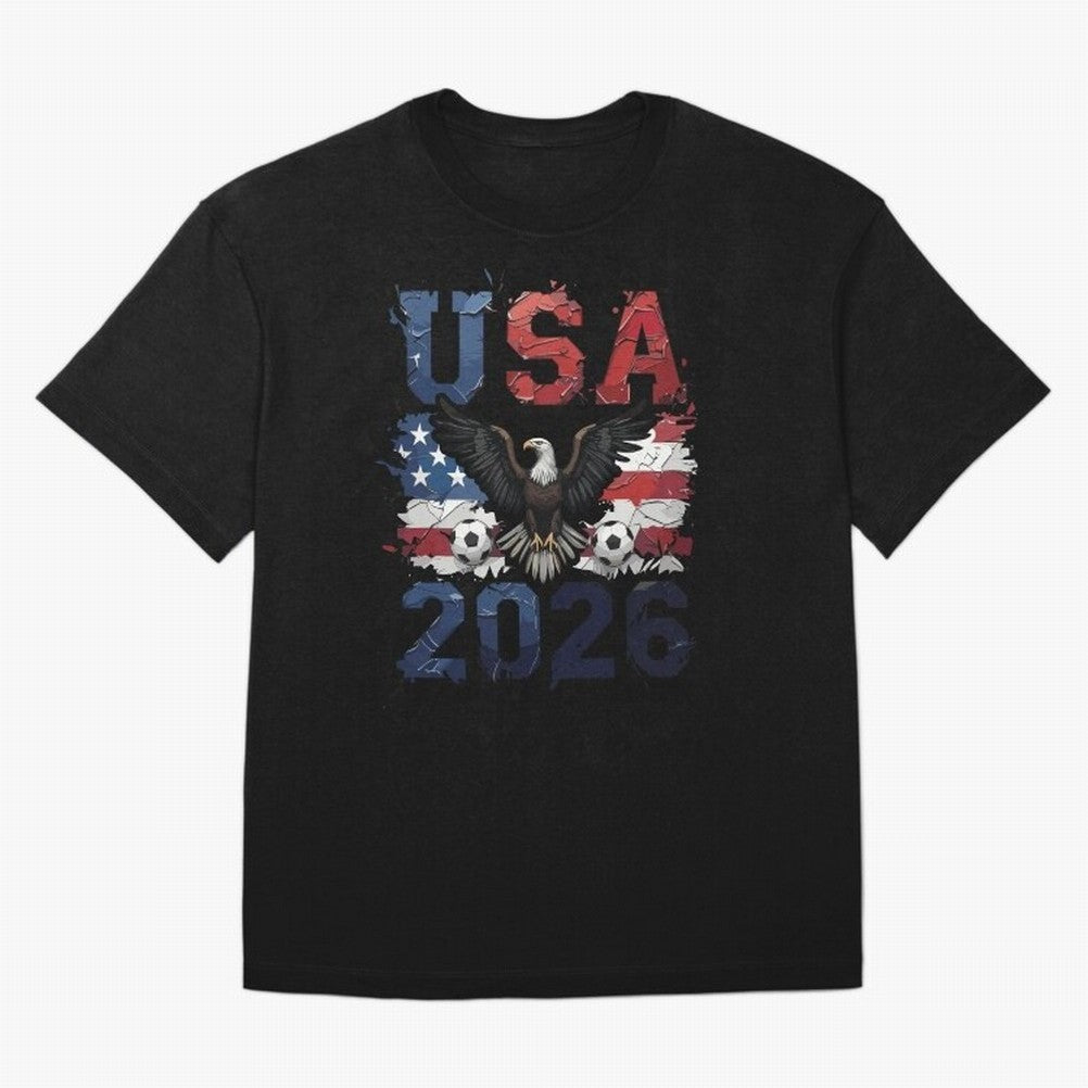 USA 2026 Soccer Eagle - World Cup Football Oversized T-Shirt Represent the Passion of Global Football Passion for FIFA World Cup 2026, Inspired by Neymar, Haaland and Cristiano Ronaldo, France and Portugal, Championship Spirit, Famous Goals,