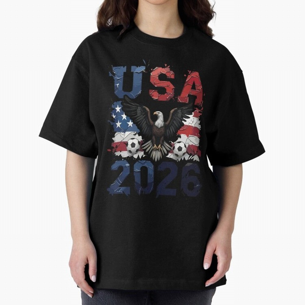 USA 2026 Soccer Eagle - World Cup Football Oversized T-Shirt Represent the Passion of Global Football Passion for FIFA World Cup 2026, Inspired by Neymar, Haaland and Cristiano Ronaldo, France and Portugal, Championship Spirit, Famous Goals,