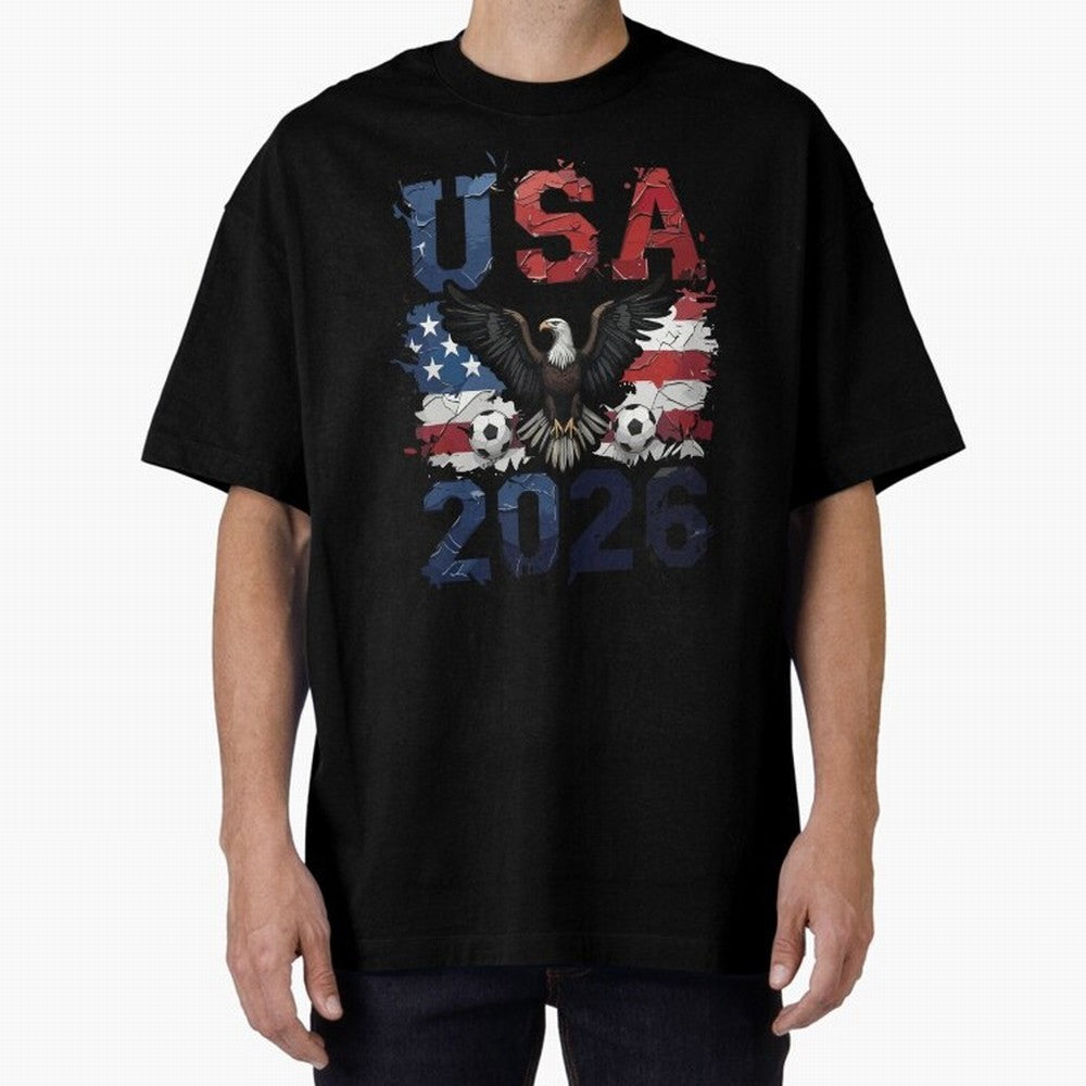 USA 2026 Soccer Eagle - World Cup Football Oversized T-Shirt Represent the Passion of Global Football Passion for FIFA World Cup 2026, Inspired by Neymar, Haaland and Cristiano Ronaldo, France and Portugal, Championship Spirit, Famous Goals,