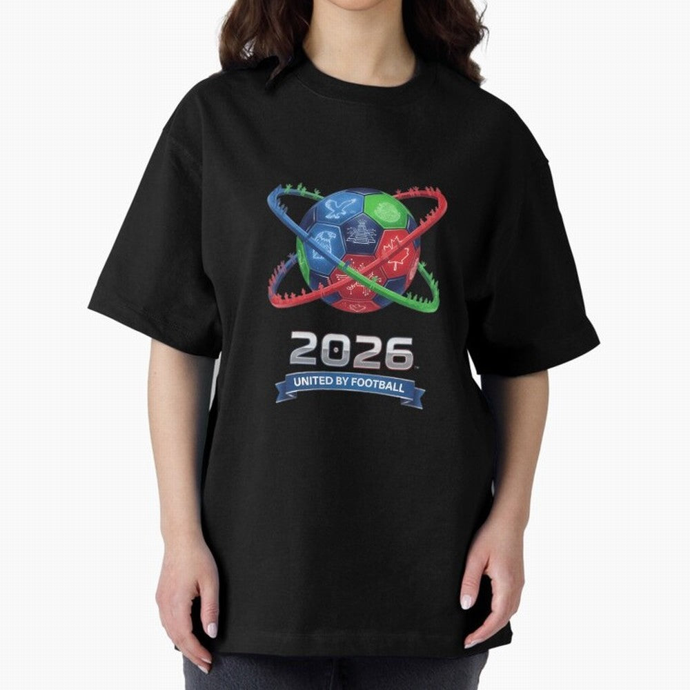 United By Football 2026 Global Connectivity Oversized T-Shirt Live the Energy of Match Day Hype around FIFA World Cup 2026, Messi and Cristiano Ronaldo, Germany, Fan Favorite Moments, National Team Passion, Big Match Drama and Soccer History; Ideal