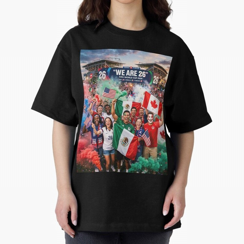 2026 World Cup Fans Celebrate Oversized T-Shirt Celebrate Global Passion for Global Football Passion for FIFA World Cup 2026 Group Stage, Featuring Messi and Cristiano Ronaldo, England, Football Passion, Legendary Performances, Festival Vibes and