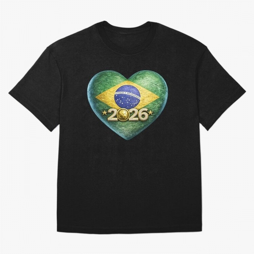 Brazil 2026 World Football Heart Flag Designs Oversized T-Shirt Keep the Match Day Mood of Match Day Hype around FIFA World Cup 2026 Group Stage, CR7 and Messi, France and Portugal, Champion Mindset, Group Stage Buzz, Knockout Tension and