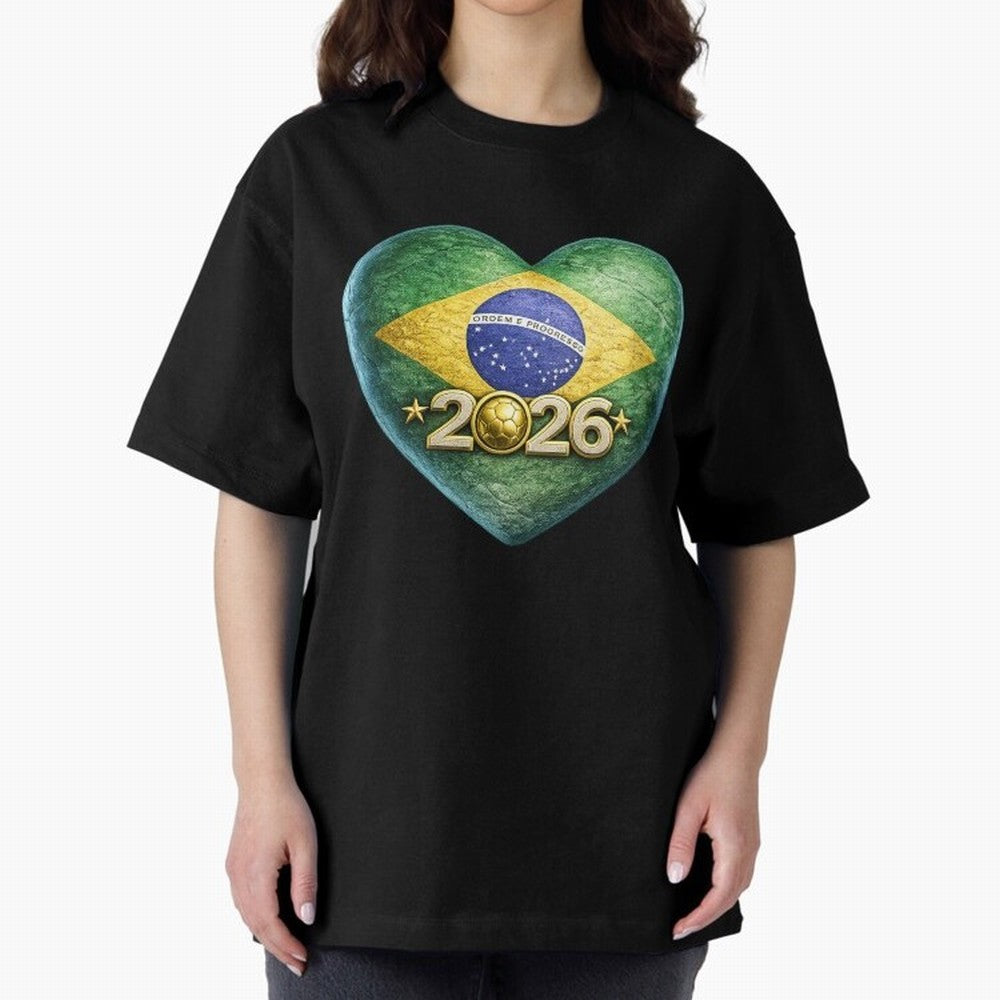 Brazil 2026 World Football Heart Flag Designs Oversized T-Shirt Keep the Match Day Mood of Match Day Hype around FIFA World Cup 2026 Group Stage, CR7 and Messi, France and Portugal, Champion Mindset, Group Stage Buzz, Knockout Tension and