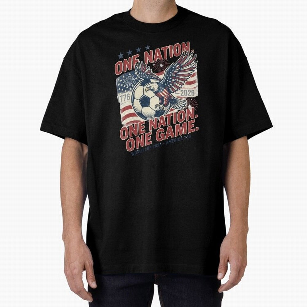 One Nation One Game World Cup 2026 Oversized T-Shirt Follow the Road to the FIFA World Cup 2026 USA Canada Mexico Journey through Cristiano Ronaldo, Haaland and CR7 Highlights, Argentina, France and Brazil Pride, Football Festival Excitement,