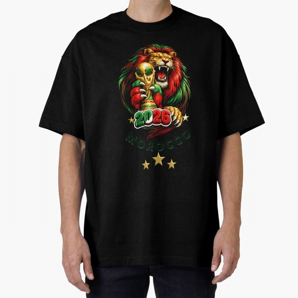 Moroccan Lion World Cup 2026 Design Oversized T-Shirt Celebrate National Team Dreams in Match Day Hype around FIFA World Cup 2026 USA Canada Mexico, Haaland, Argentina and Brazil, Stadium Memories, Football Loyalty, International Chants and