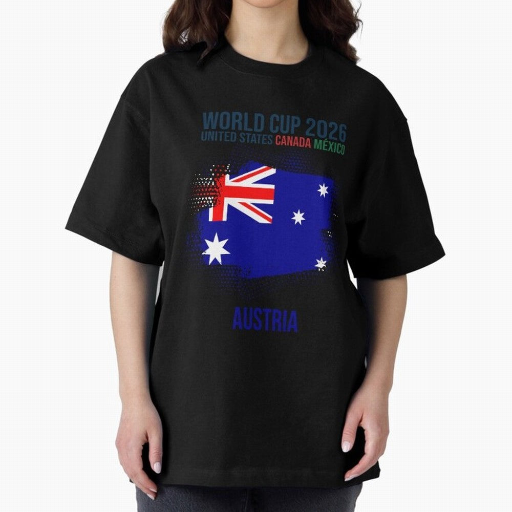 AUSTRIA WORLD CUP 2026 Oversized T-Shirt Honor the Beautiful Game during Global Football Passion for FIFA World Cup 2026 Group Stage, Built around CR7, Portugal, Spain and Germany, Championship Spirit, Famous Goals, Roaring Crowds and International