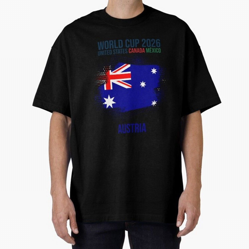 AUSTRIA WORLD CUP 2026 Oversized T-Shirt Honor the Beautiful Game during Global Football Passion for FIFA World Cup 2026 Group Stage, Built around CR7, Portugal, Spain and Germany, Championship Spirit, Famous Goals, Roaring Crowds and International