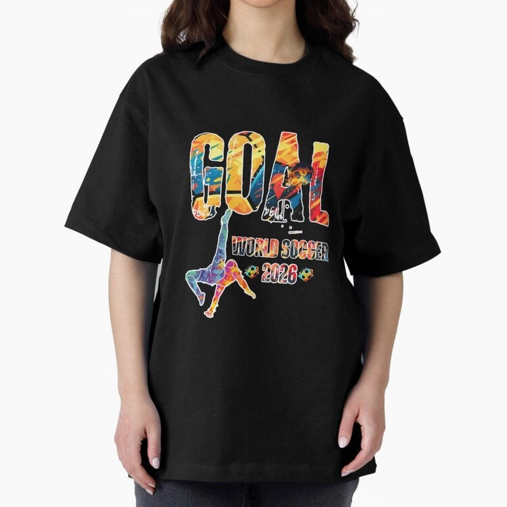 Goal World Soccer Championship 2026 Oversized T-Shirt Feel International Energy from FIFA World Cup 2026 USA Canada Mexico Centered on CR7, England and Germany Energy, Supporter Pride, Iconic Celebrations, Legendary Names and Global Match Day