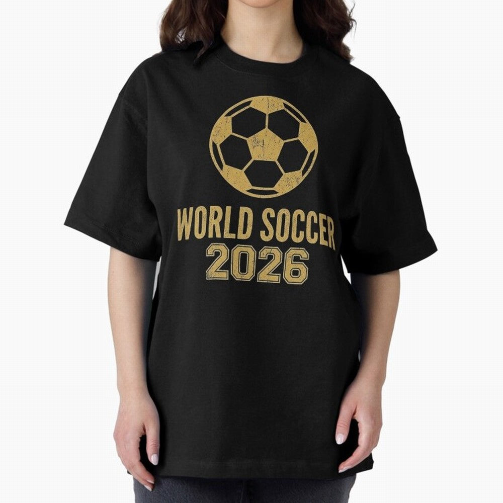 Retro World Soccer 2026 Design Oversized T-Shirt Embrace the FIFA World Cup 2026 Group Stage Journey through Mbappe and Neymar Highlights, Argentina, France and Brazil Pride, Global Supporter Spirit, Legendary Goals, National Colors and Tournament