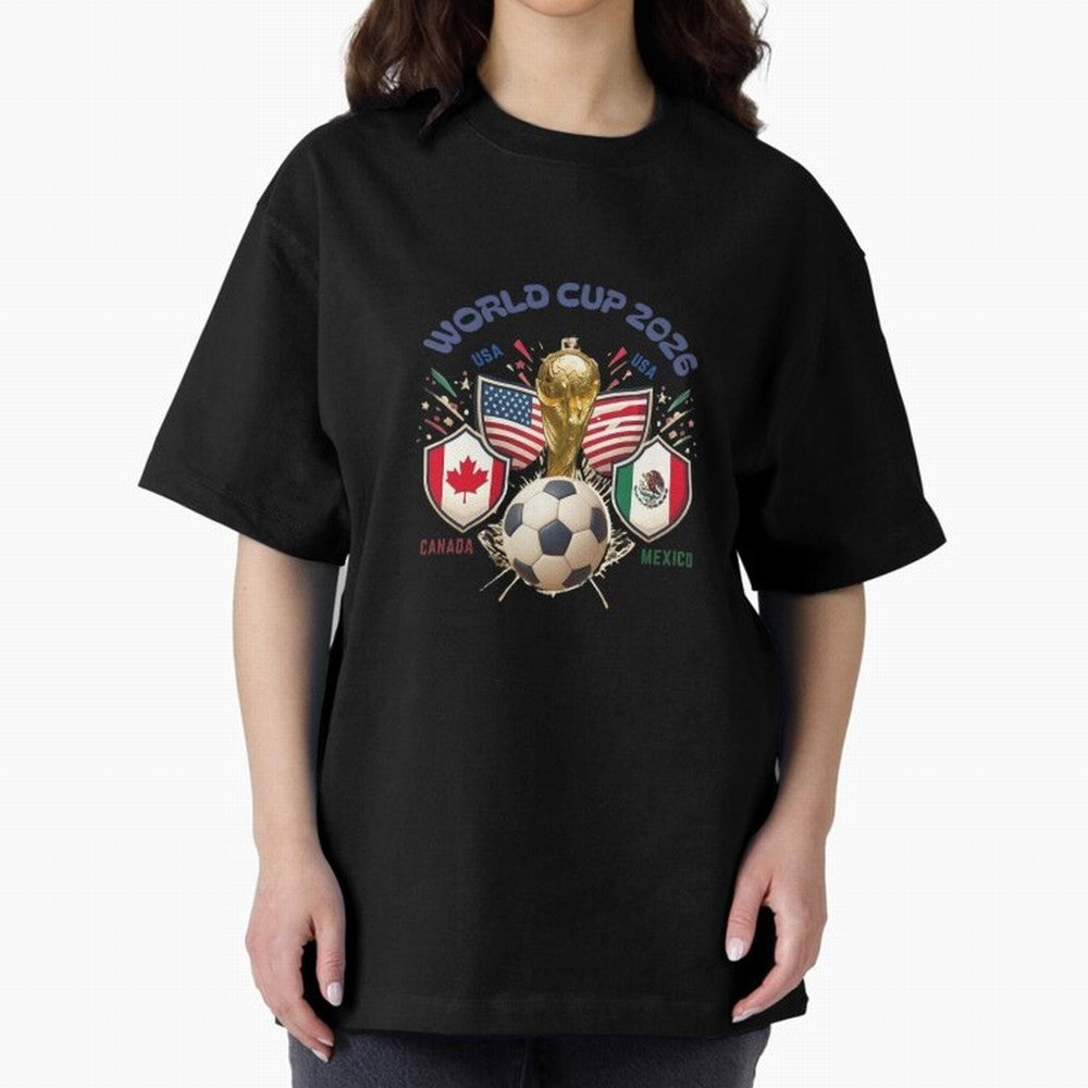 World Cup 2026 Host Nations Crest Oversized T-Shirt Make Your Look Match FIFA World Cup 2026 for Fans of Neymar, Haaland and Cristiano Ronaldo and England, Bringing Goal Celebration Energy, Supporter Heritage, Football Icons and Worldwide