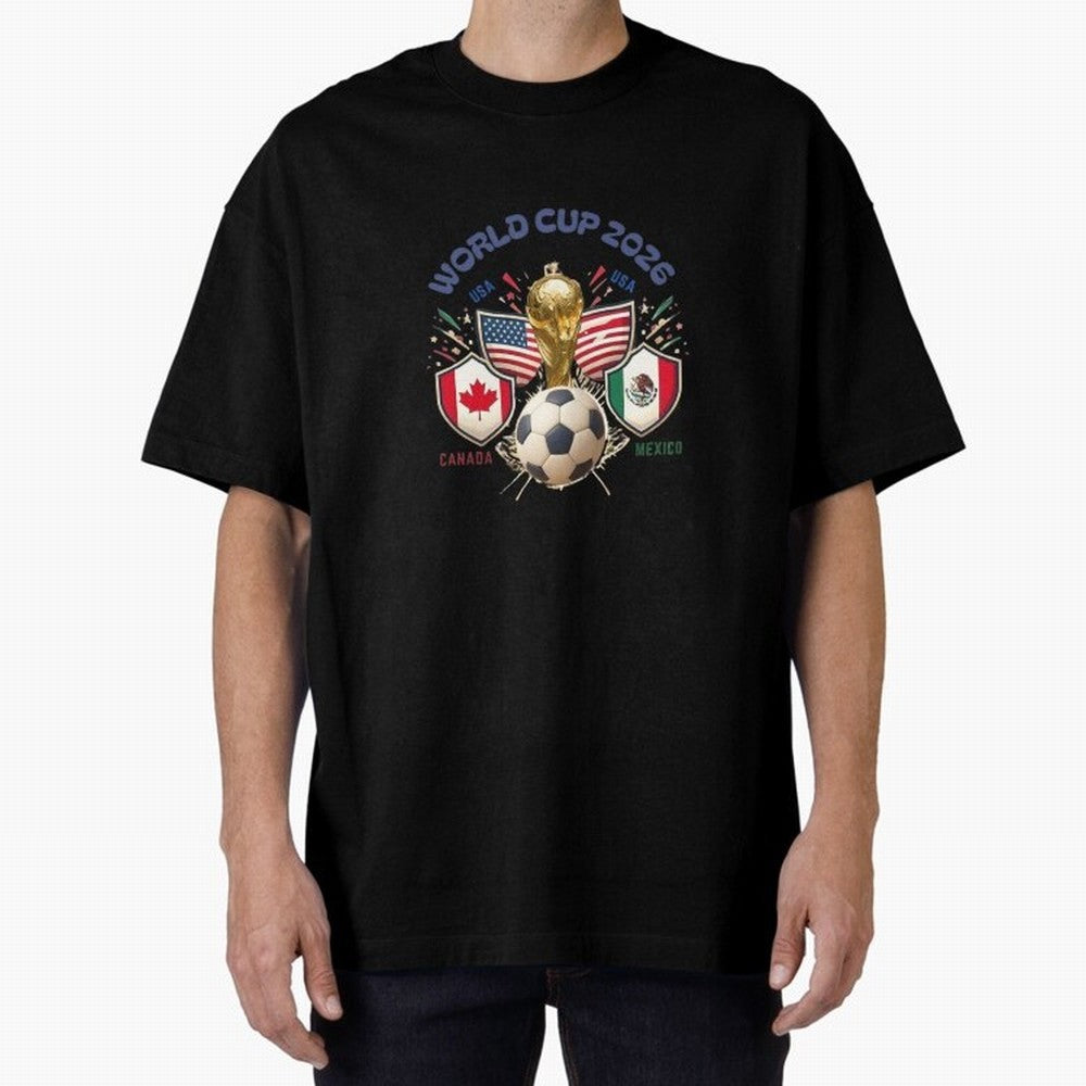 World Cup 2026 Host Nations Crest Oversized T-Shirt Make Your Look Match FIFA World Cup 2026 for Fans of Neymar, Haaland and Cristiano Ronaldo and England, Bringing Goal Celebration Energy, Supporter Heritage, Football Icons and Worldwide