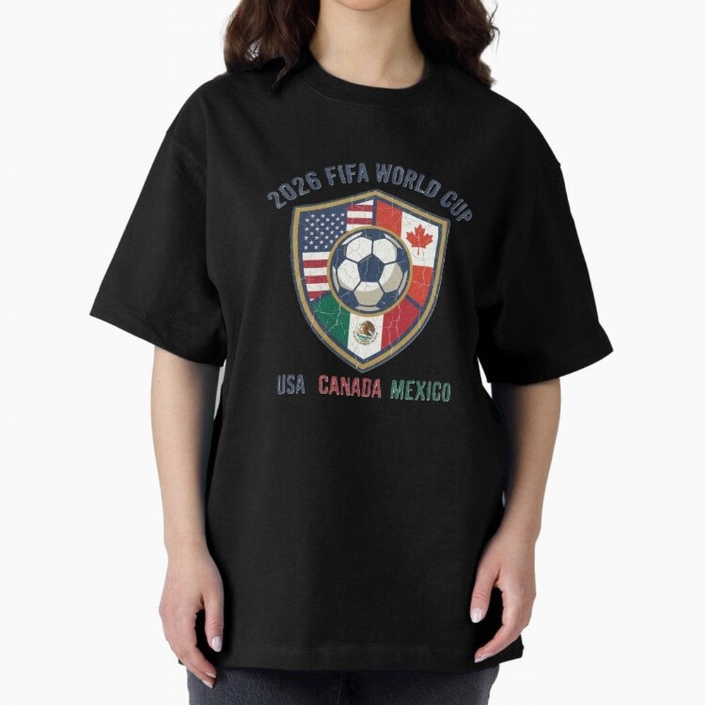 North America United Soccer 2026 Vintage Crest Oversized T-Shirt Stand Proud for FIFA World Cup 2026 USA Canada Mexico for Fans of Neymar, Haaland and Cristiano Ronaldo and Germany, Bringing Game Day Rituals, Football Legends, Country Pride and the
