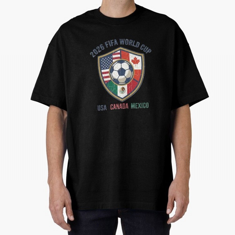 North America United Soccer 2026 Vintage Crest Oversized T-Shirt Stand Proud for FIFA World Cup 2026 USA Canada Mexico for Fans of Neymar, Haaland and Cristiano Ronaldo and Germany, Bringing Game Day Rituals, Football Legends, Country Pride and the
