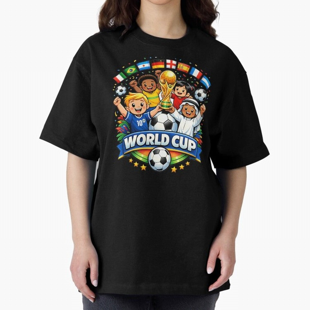 World Cup Football Oversized T-Shirt Show Up for the Glory of Global Football Passion for FIFA World Cup 2026 Group Stage, Filled with Messi, Neymar and Mbappe, Brazil, Portugal and Argentina, Soccer Culture, Superstar Moments, National Team Dreams
