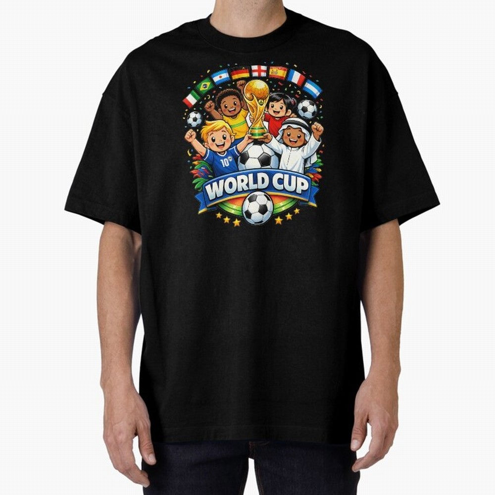 World Cup Football Oversized T-Shirt Show Up for the Glory of Global Football Passion for FIFA World Cup 2026 Group Stage, Filled with Messi, Neymar and Mbappe, Brazil, Portugal and Argentina, Soccer Culture, Superstar Moments, National Team Dreams