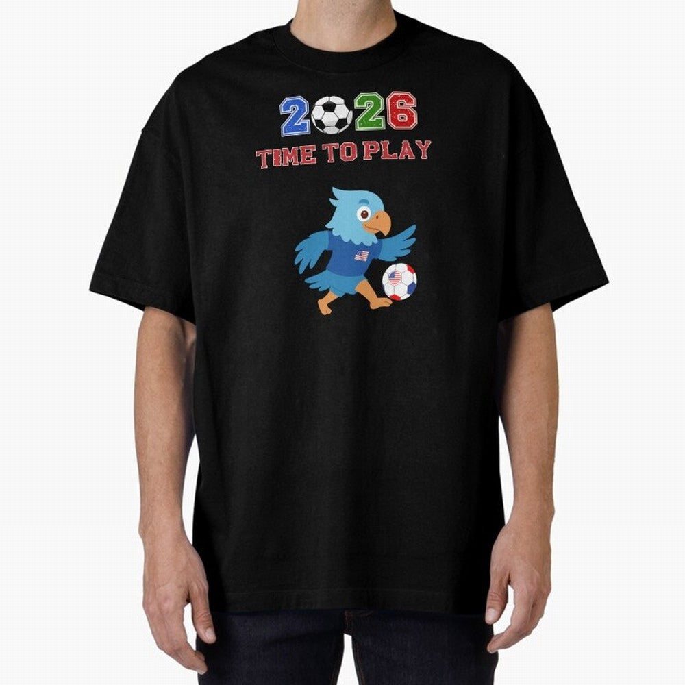 USA Soccer Eagle Mascot 2026 Time To Play Football Oversized T-Shirt Show Support during the FIFA World Cup 2026 Group Stage Journey through Messi and Cristiano Ronaldo Highlights, Brazil Pride, Match Day Excitement, Supporter Culture, Golden Goals