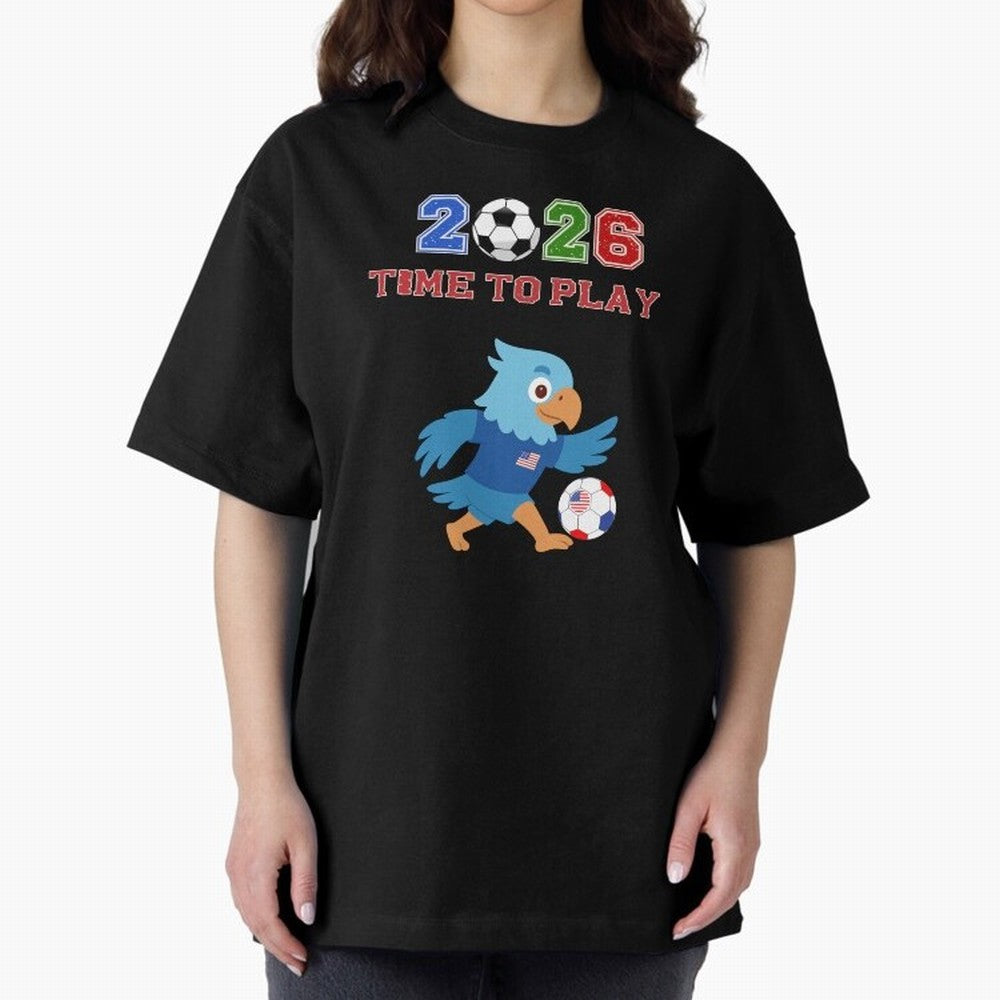 USA Soccer Eagle Mascot 2026 Time To Play Football Oversized T-Shirt Show Support during the FIFA World Cup 2026 Group Stage Journey through Messi and Cristiano Ronaldo Highlights, Brazil Pride, Match Day Excitement, Supporter Culture, Golden Goals