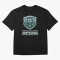 International Soccer 2026 Retro Pixel Glitch Crest Oversized T-Shirt Celebrate Rivalries and Pride in the FIFA World Cup 2026 USA Canada Mexico Journey through CR7 and Messi Highlights, England and Germany Pride, Retro Football Energy, Iconic