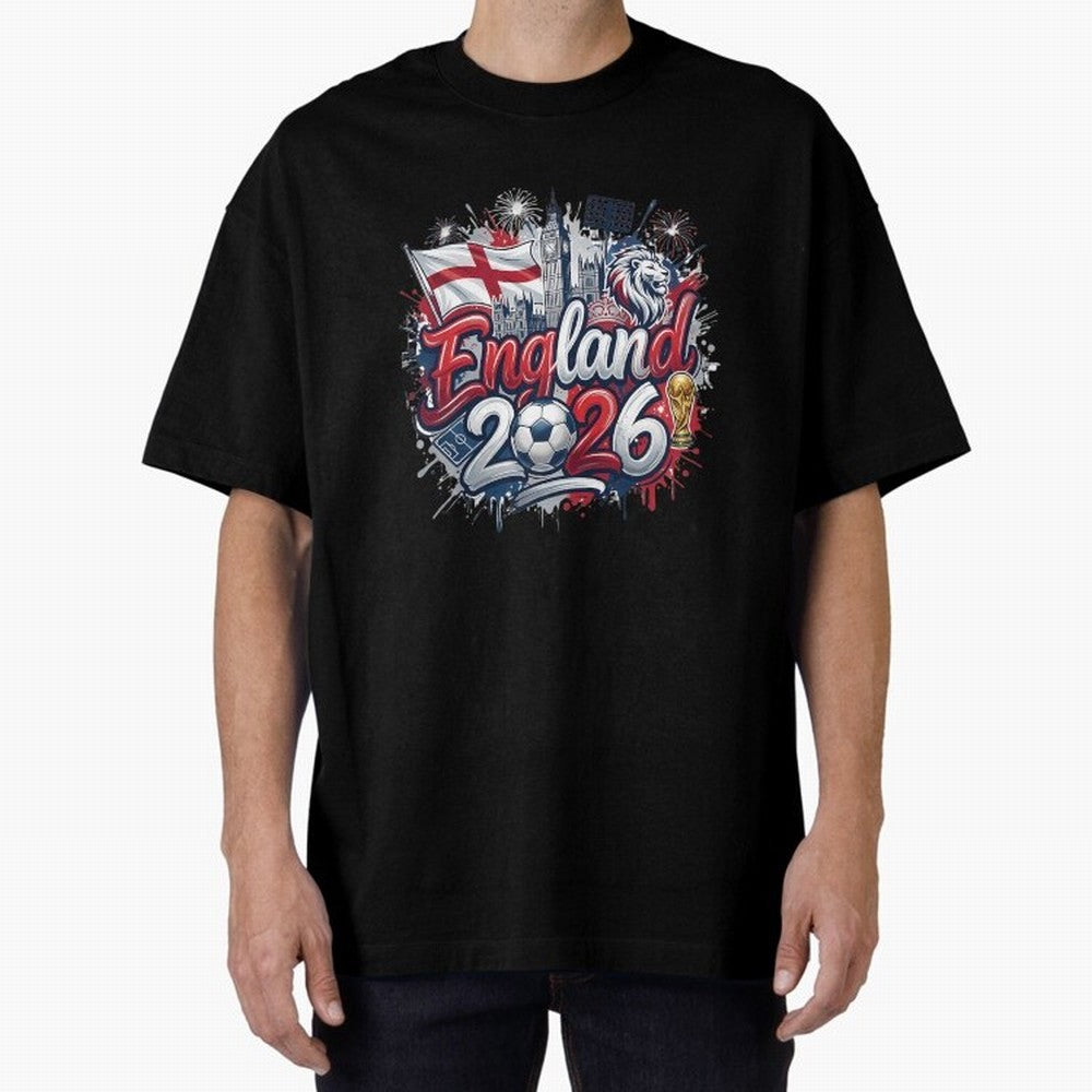 England World Cup 2026 Football Legacy Oversized T-Shirt Turn Every Weekend Toward Global Football Passion for FIFA World Cup 2026, Celebrating Messi, CR7 and Mbappe, Spain and Netherlands, Goal Celebration Energy, Supporter Heritage, Football