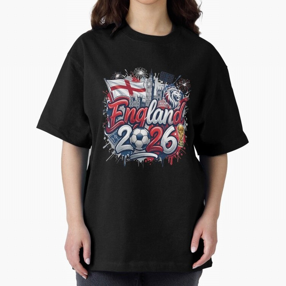 England World Cup 2026 Football Legacy Oversized T-Shirt Turn Every Weekend Toward Global Football Passion for FIFA World Cup 2026, Celebrating Messi, CR7 and Mbappe, Spain and Netherlands, Goal Celebration Energy, Supporter Heritage, Football