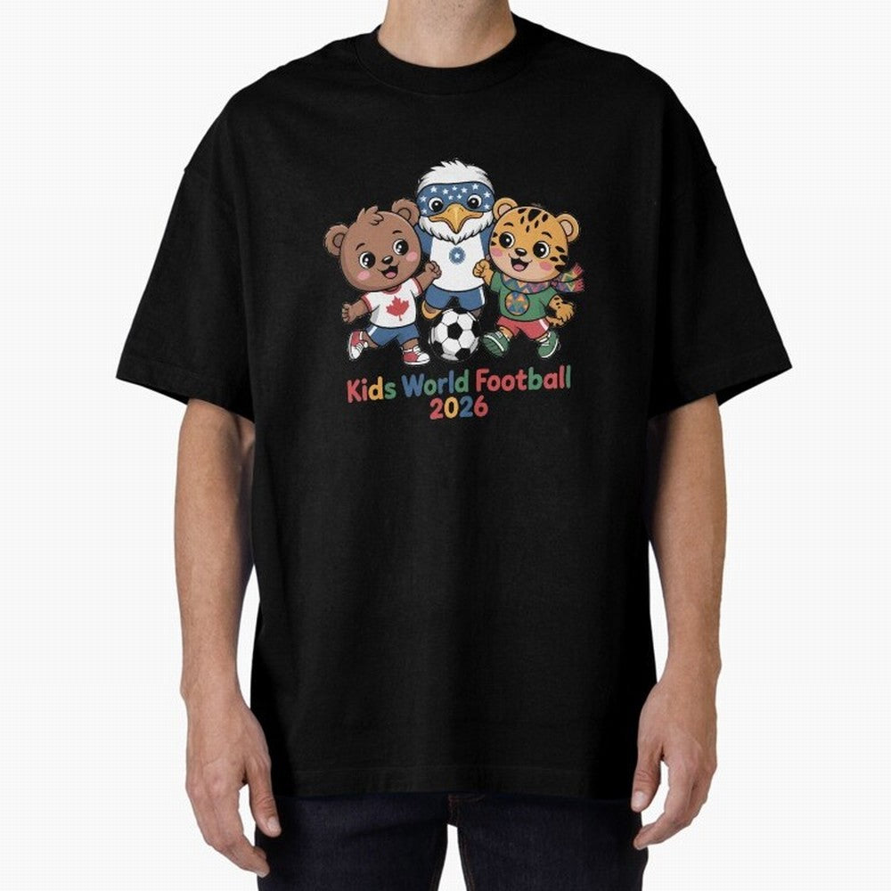 Kids World Football Friends 2026 ¨C Cute Cartoon Soccer Characters for Children Oversized T-Shirt Support Iconic Players in FIFA World Cup 2026 USA Canada Mexico Capturing CR7 and Messi, Argentina and Brazil Energy, Champion Mindset, Group Stage