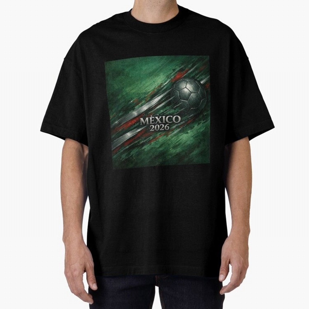 Mexico 2026 Football with Metallic Silver Line Oversized T-Shirt Fuel the Hype around FIFA World Cup 2026 Group Stage Spirit, Capturing France and Portugal, Messi, CR7 and Mbappe, Stadium Memories, Football Loyalty, International Chants and