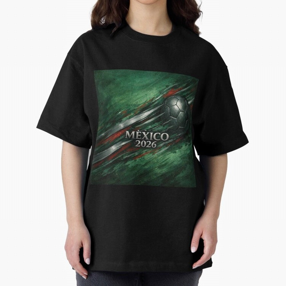 Mexico 2026 Football with Metallic Silver Line Oversized T-Shirt Fuel the Hype around FIFA World Cup 2026 Group Stage Spirit, Capturing France and Portugal, Messi, CR7 and Mbappe, Stadium Memories, Football Loyalty, International Chants and