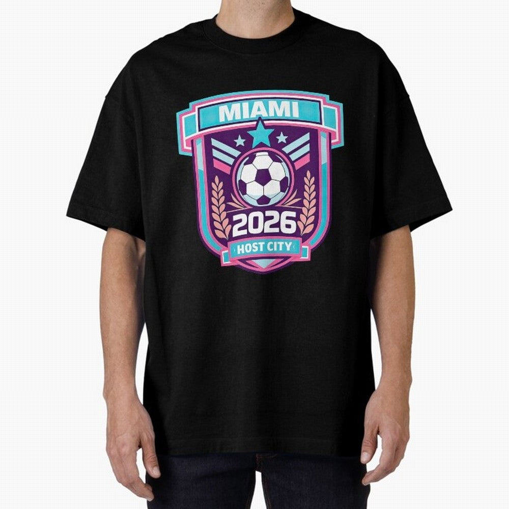 Miami 2026 Host City Emblem Welcoming the World Cup Oversized T-Shirt Support Iconic Players in the FIFA World Cup 2026 Group Stage Journey through Cristiano Ronaldo, Haaland and CR7 Highlights, Argentina Pride, Football Passion, Legendary