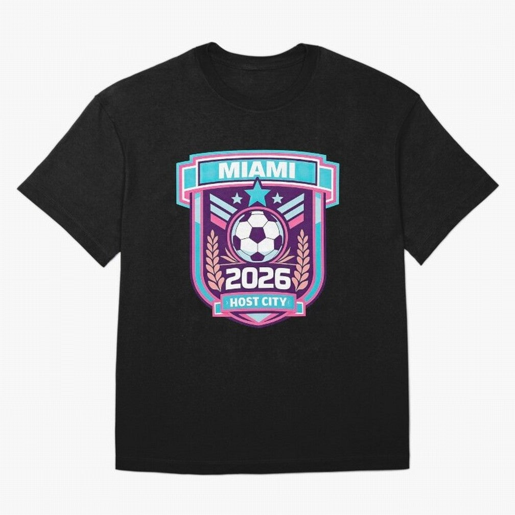 Miami 2026 Host City Emblem Welcoming the World Cup Oversized T-Shirt Support Iconic Players in the FIFA World Cup 2026 Group Stage Journey through Cristiano Ronaldo, Haaland and CR7 Highlights, Argentina Pride, Football Passion, Legendary