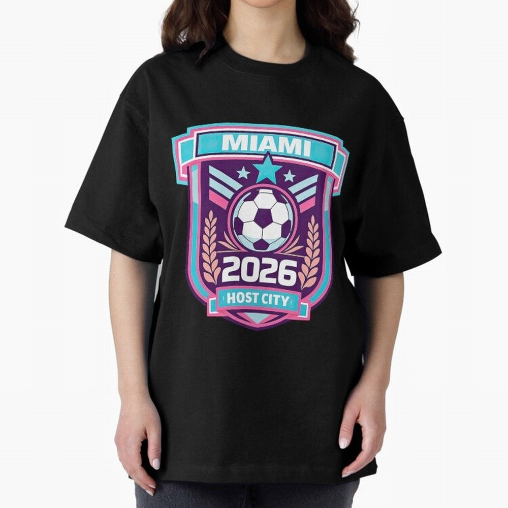 Miami 2026 Host City Emblem Welcoming the World Cup Oversized T-Shirt Support Iconic Players in the FIFA World Cup 2026 Group Stage Journey through Cristiano Ronaldo, Haaland and CR7 Highlights, Argentina Pride, Football Passion, Legendary