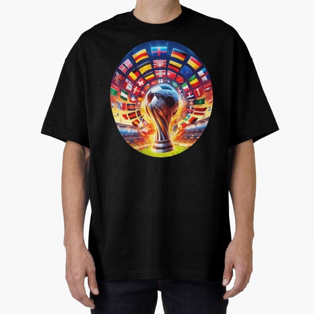 Global Football Fever (The Road to Victory) Oversized T-Shirt Honor Champions and Dreams in FIFA World Cup 2026 Group Stage Connected to Mbappe and Neymar, Brazil, Portugal and Argentina Energy, Football Passion, Legendary Performances, Festival