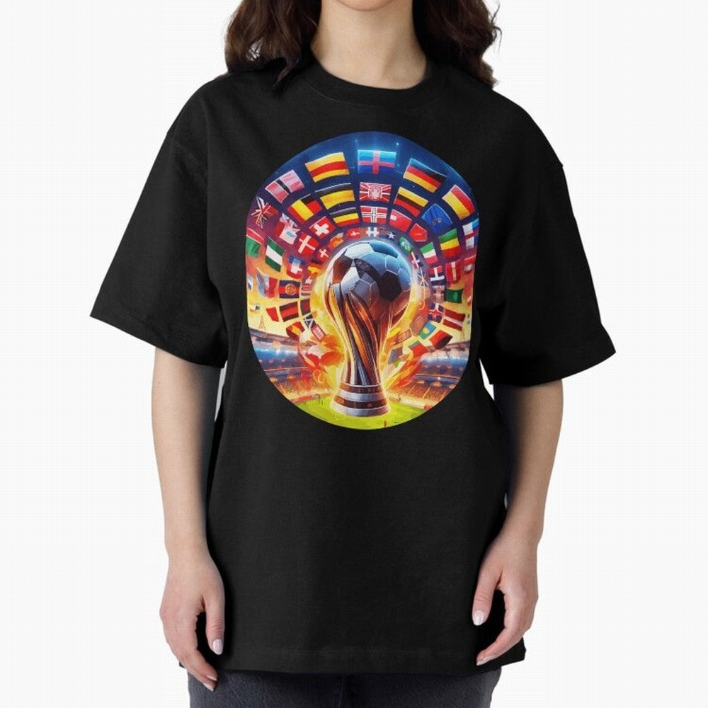 Global Football Fever (The Road to Victory) Oversized T-Shirt Honor Champions and Dreams in FIFA World Cup 2026 Group Stage Connected to Mbappe and Neymar, Brazil, Portugal and Argentina Energy, Football Passion, Legendary Performances, Festival