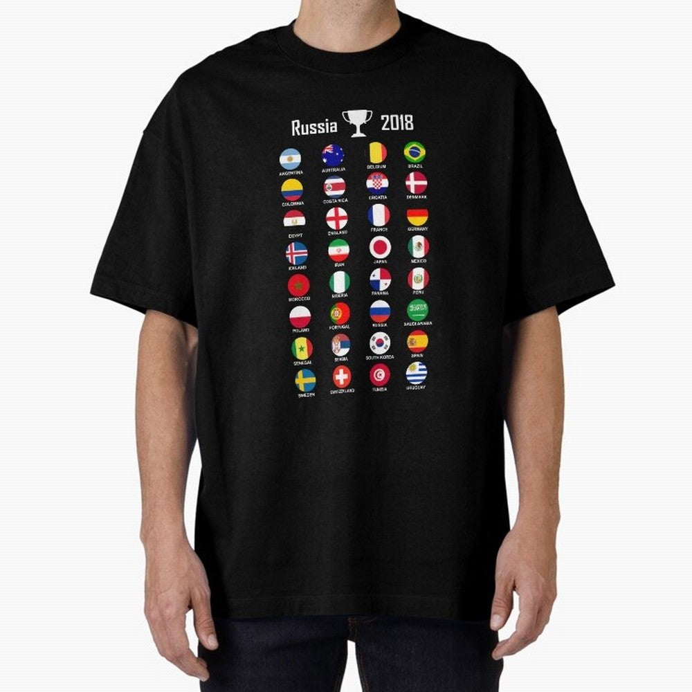 Russia 2018 Football Soccer Championship Oversized T-Shirt Support Iconic Players in FIFA World Cup 2026 USA Canada Mexico Inspired by Cristiano Ronaldo, Spain and Netherlands Energy, Retro Football Energy, Iconic Rivalries, Trophy Chase Drama and