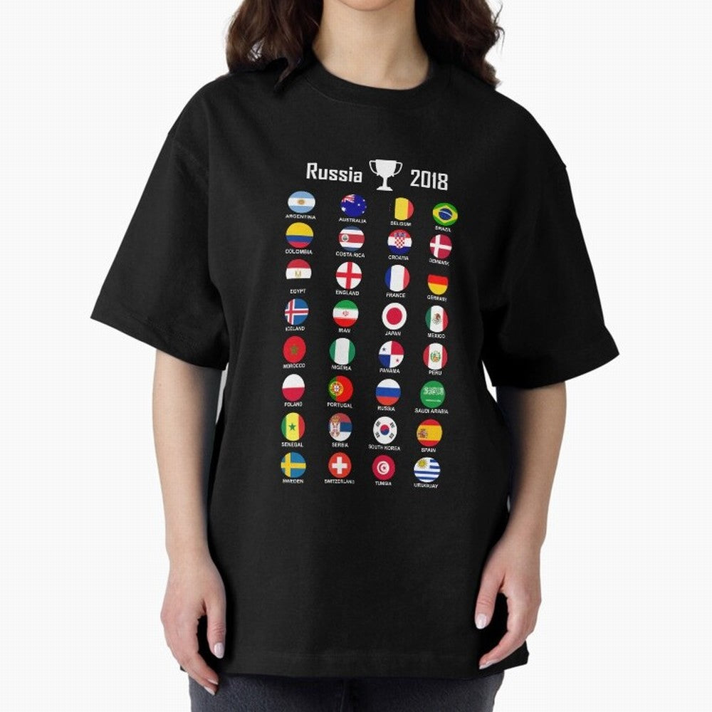 Russia 2018 Football Soccer Championship Oversized T-Shirt Support Iconic Players in FIFA World Cup 2026 USA Canada Mexico Inspired by Cristiano Ronaldo, Spain and Netherlands Energy, Retro Football Energy, Iconic Rivalries, Trophy Chase Drama and