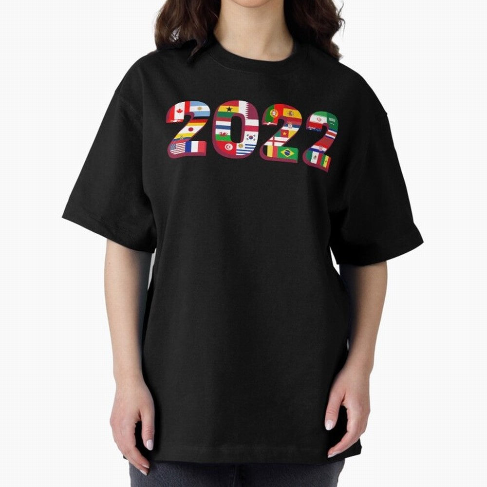 Flags of the 32 Teams that Played in Qatar in 2022 for Football Fans Oversized T-Shirt Celebrate National Team Dreams in Match Day Hype around FIFA World Cup 2026 USA Canada Mexico, CR7, France and Portugal, Match Day Excitement, Supporter Culture,