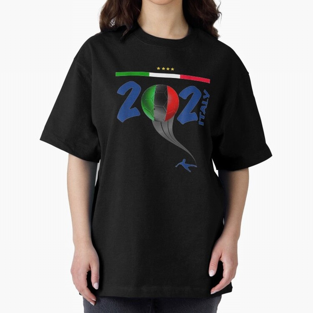 Italy Football - Italian Soccer National Team Oversized T-Shirt Support FIFA World Cup 2026 USA Canada Mexico Spirit, Inspired by Portugal, Neymar, Haaland and Cristiano Ronaldo, Sports Nostalgia, International Competition, Famous Players and