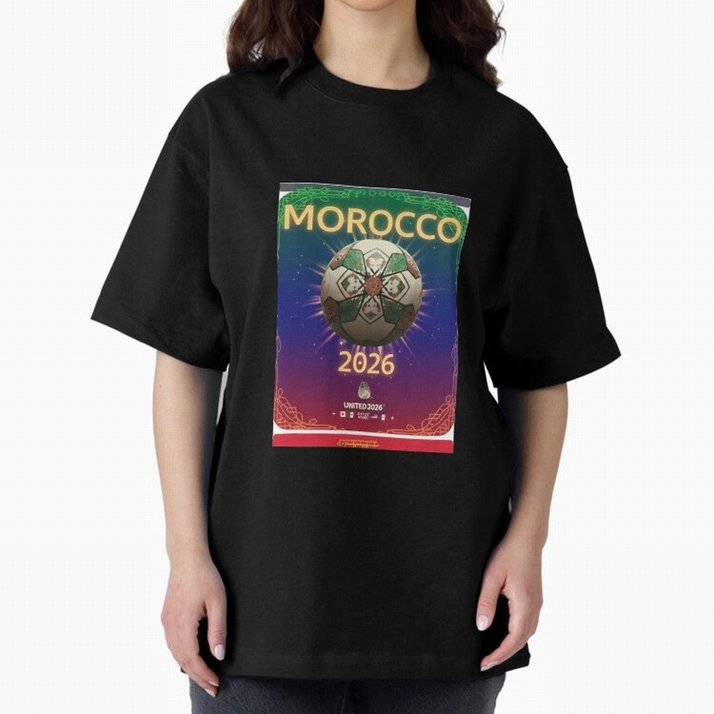 Morocco 2026 World Cup - Traditional Zellige Football Oversized T-Shirt Celebrate the Next Chapter of FIFA World Cup 2026 USA Canada Mexico Inspired by Messi, Neymar and Mbappe, Argentina, France and Brazil Energy, Sports Nostalgia, International
