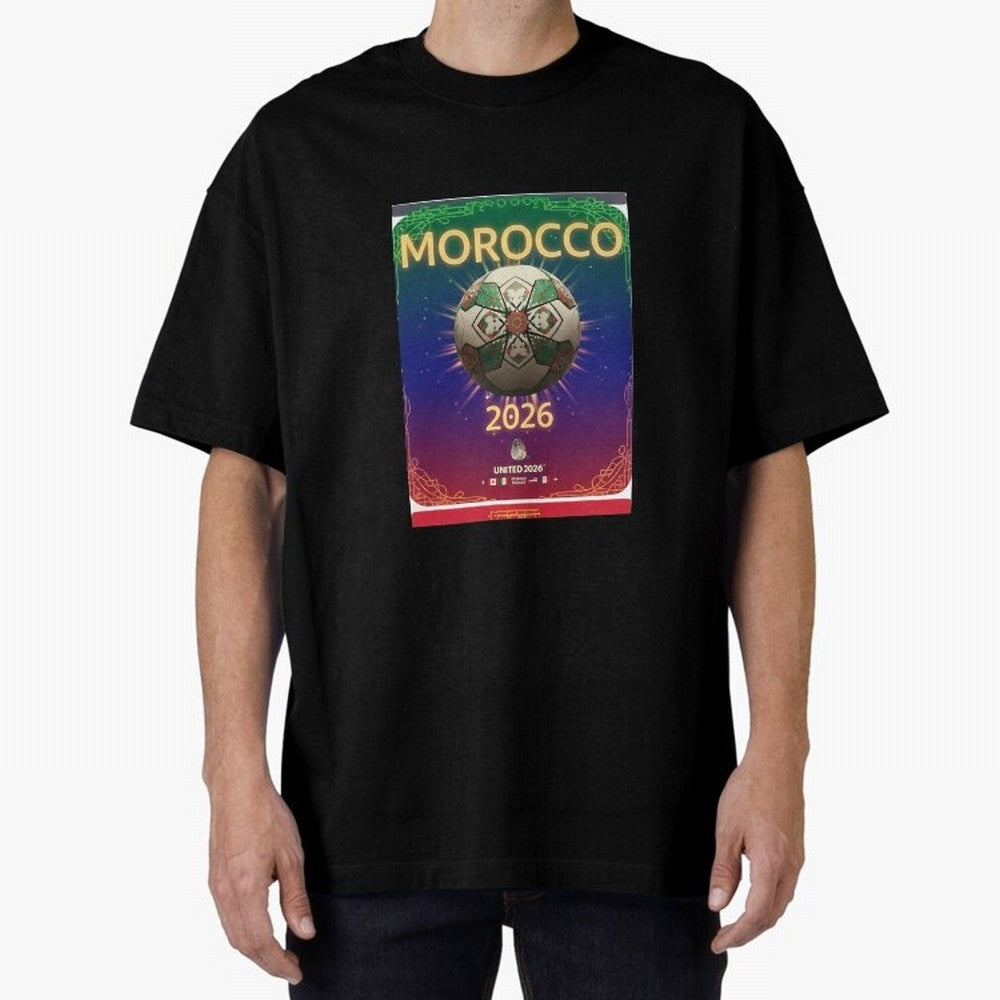 Morocco 2026 World Cup - Traditional Zellige Football Oversized T-Shirt Celebrate the Next Chapter of FIFA World Cup 2026 USA Canada Mexico Inspired by Messi, Neymar and Mbappe, Argentina, France and Brazil Energy, Sports Nostalgia, International