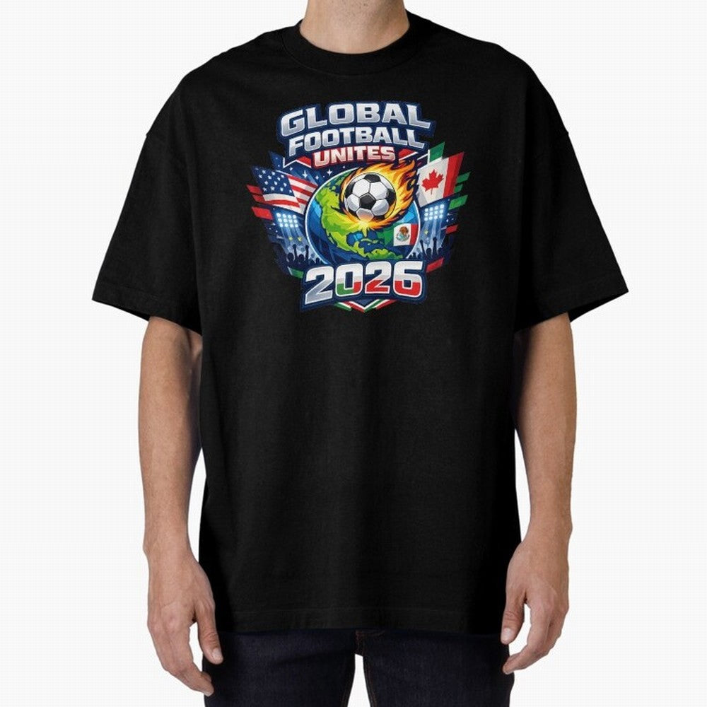 Global Football Unites 2026 USA Canada Mexico Oversized T-Shirt Show Match Day Excitement for Global Football Passion for FIFA World Cup 2026 USA Canada Mexico, Celebrating Cristiano Ronaldo, Haaland and CR7, England, France and Netherlands, Sports