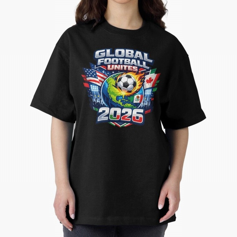 Global Football Unites 2026 USA Canada Mexico Oversized T-Shirt Show Match Day Excitement for Global Football Passion for FIFA World Cup 2026 USA Canada Mexico, Celebrating Cristiano Ronaldo, Haaland and CR7, England, France and Netherlands, Sports