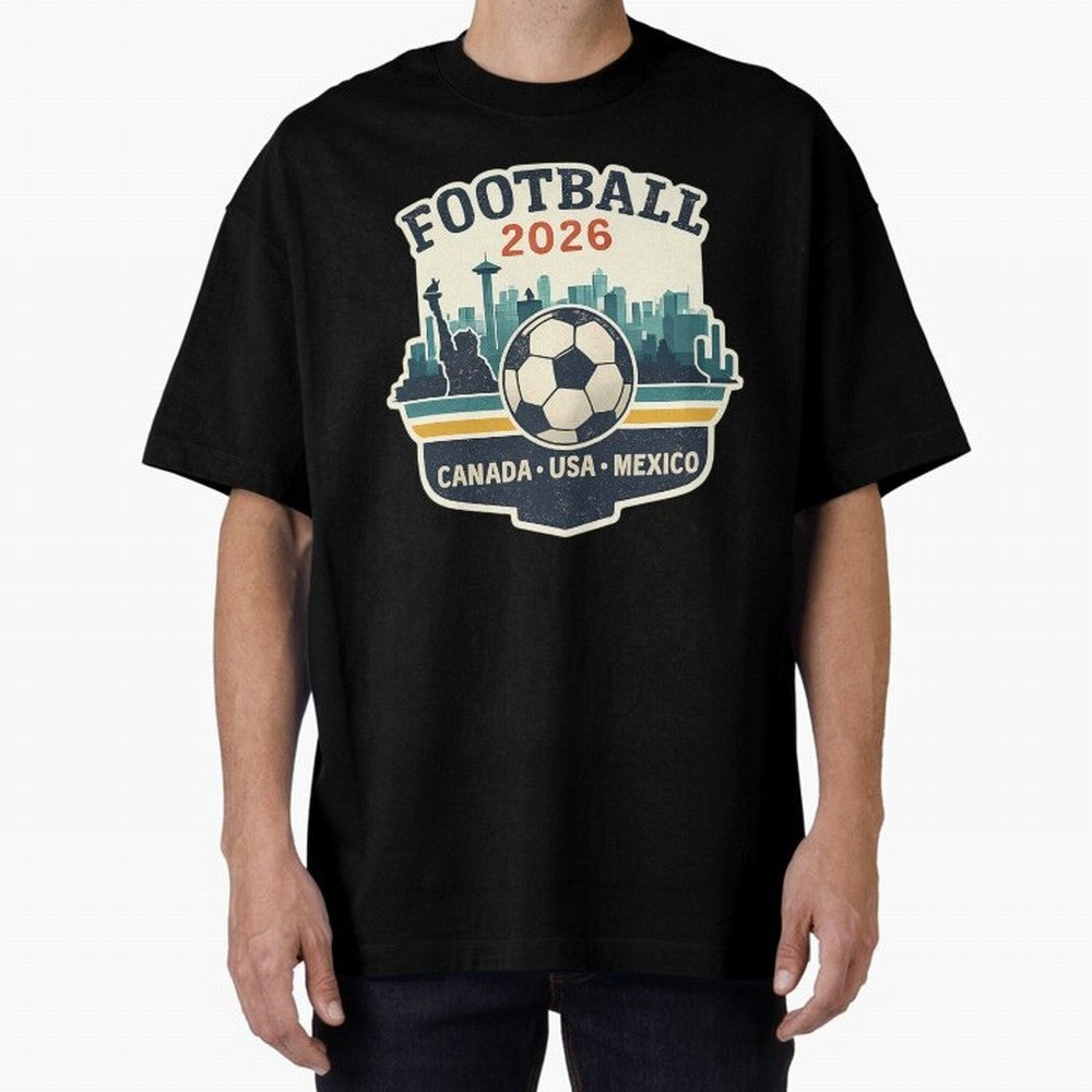 Football 2026 One World One Goal Oversized T-Shirt Show Passion for the Stars of FIFA World Cup 2026 for Fans of Messi and Cristiano Ronaldo and Brazil, Portugal and Argentina, Bringing Football Festival Excitement, Trophy Ambitions, Country
