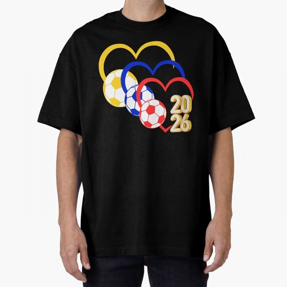 Football 2026 Hearts Colombia Sports Design Oversized T-Shirt Make Every Match About FIFA World Cup 2026 Group Stage Spirit, Capturing Netherlands, Messi, Neymar and Mbappe, Tournament Hype, Historic Matchups, Family Viewing Parties and Global
