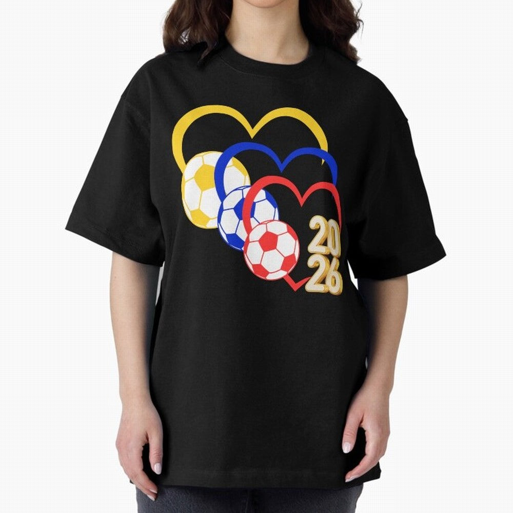 Football 2026 Hearts Colombia Sports Design Oversized T-Shirt Make Every Match About FIFA World Cup 2026 Group Stage Spirit, Capturing Netherlands, Messi, Neymar and Mbappe, Tournament Hype, Historic Matchups, Family Viewing Parties and Global