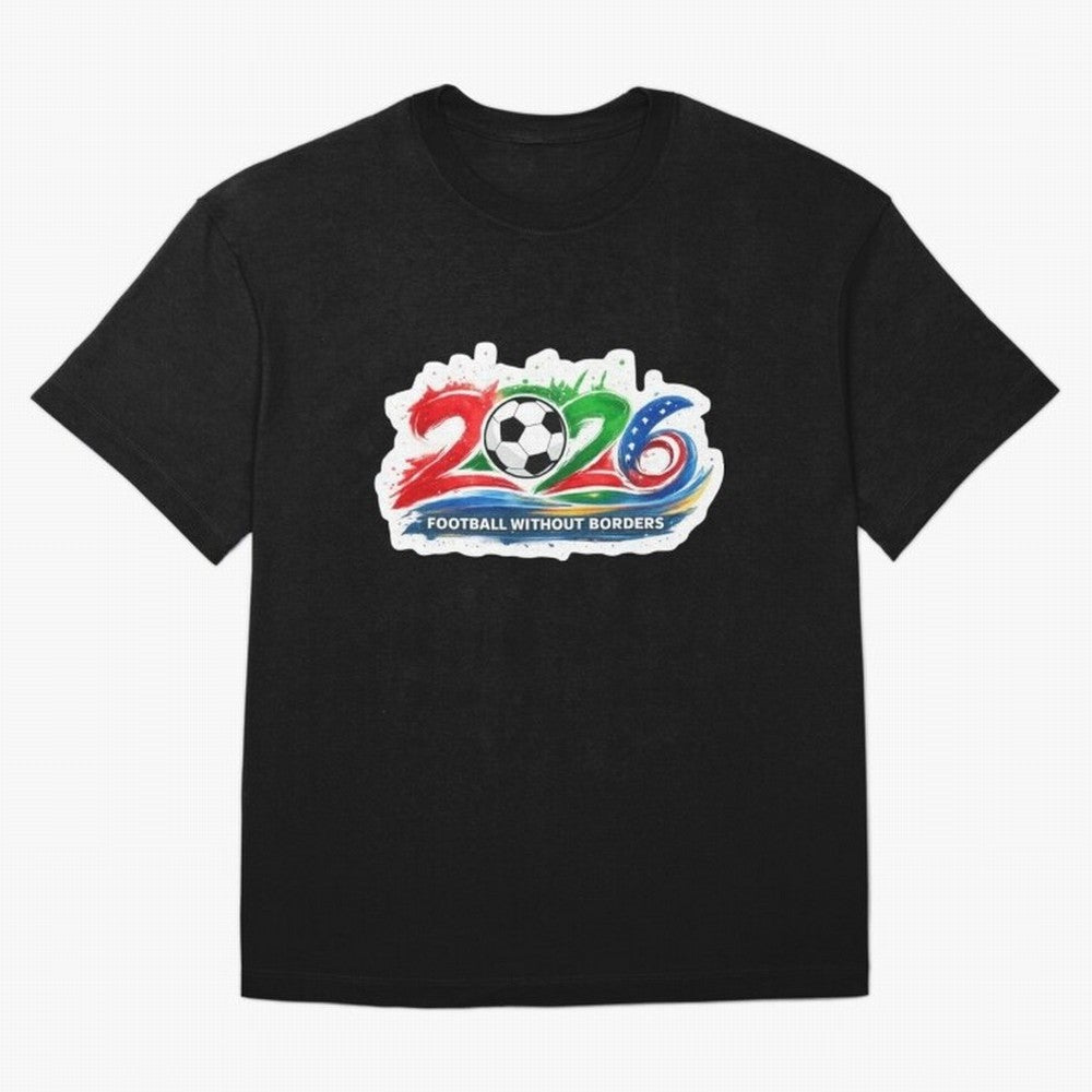 Football Without Borders 2026 Artistic Logo Oversized T-Shirt Celebrate Global Passion for FIFA World Cup 2026 Centered on Messi and Cristiano Ronaldo, Spain Energy, Worldwide Fan Energy, Dramatic Goals, Stadium Lights and Championship